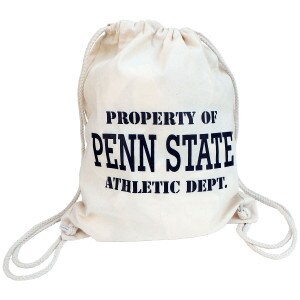 natural colored drawstring backpack with Property of Penn State Athletic Dept.